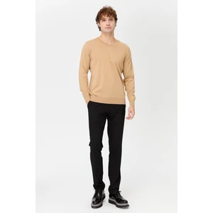 Erkek Basic V Yaka Ince Triko Kazak S.kahve