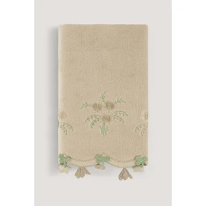 Arliva Home Küpelı Kadıfe Nakıslı Çeyız Havlusu Bej 50X85