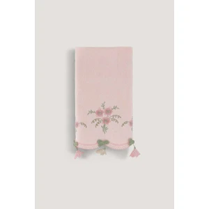 Arliva Home Küpelı Kadıfe Nakıslı Çeyız Havlusu Pudra 30X50