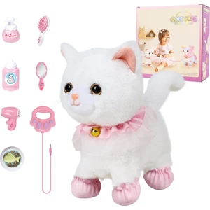 Interaktif Elektronik Peluş Oyuncak Yürüyen ve Havlayan Robot Kedi Peluş Kedi Kızlar Için Uzaktan Kumanda Yavru Kedi (Beyaz Kedi) (Yurt Dışından)
