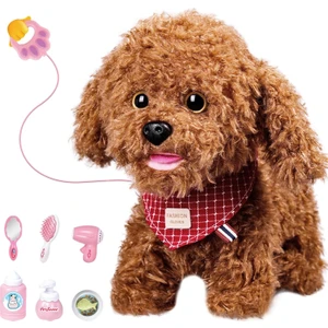 Yürüyen ve Havlayan Peluş Köpek Oyuncak Uzaktan Kumanda Tasmalı Interaktif Köpek (Kahverengi Köpek) (Yurt Dışından)