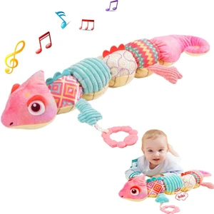 Yumuşak Duyusal Çıngıraklar ve Kırışık Yenidoğan Peluş Karın Zamanı Oyuncakları ile Bebek Müzikal Doldurulmuş Hayvan Oyuncak 6+ Aylık Kız Bebek Hediyesi, Pembe Bukalemun (Yurt Dışından)