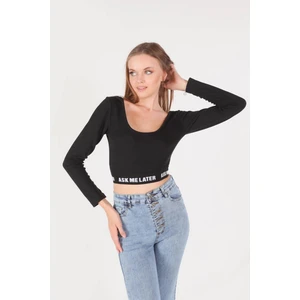 1621 Ask Me Later Baskı Bluz Siyah