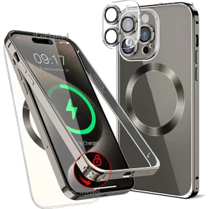 M.TK Moveteck Iphone 15 Pro Max Kılıf Tam Kamera Korumalı Metal Titanyum Çelik Kasa Çerceveli Kilitli Bumper Magsafe Kapak