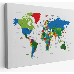Harita Sepeti Ünlü Yerler Sembollü Dünya Haritası Kanvas Tablo 1002
