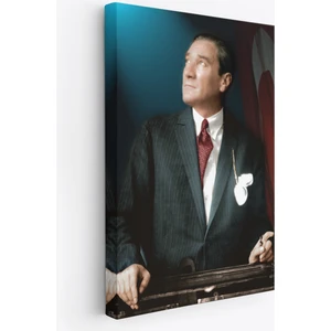 Harita Sepeti Atatürk Portre Tablosu Mustafa Kemal Atatürk Dikdörtgen Dekoratif Kanvas Tablo-64