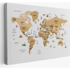 Harita Sepeti Haritasepeti  Türkçe Dünya Haritası Dekoratif Kanvas Tablo Ülke-Başkentli Öğretici ve Sembollü 2322