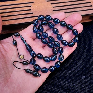 Vip Kehribar 8X11 mm Hassas Delim Mavi Zar Kehribar Tesbih | Ayhan Turan Usta Imzalı Tespih