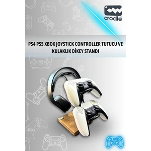 Ceviz Ahşap ve Siyah Metal Gaming Ps4 Ps5 Xbox Joystick Kontroller Tutucu ve Kulaklık Dikey Standı