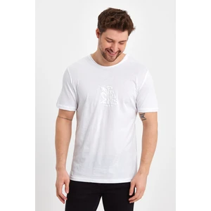 Uomo Park 2617 Basic Flamlı Kumaş Ön Kabartma Baskılı T-Shirt