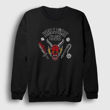 Unisex Siyah Hellfire Club Dizi Stranger Things Sweatshirt