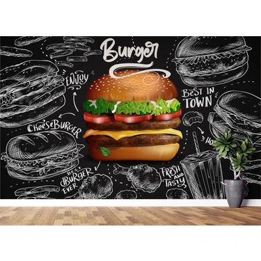 Lotus Aura Hamburger Resataurant Duvar Kağıdı, Çizburger Duvar