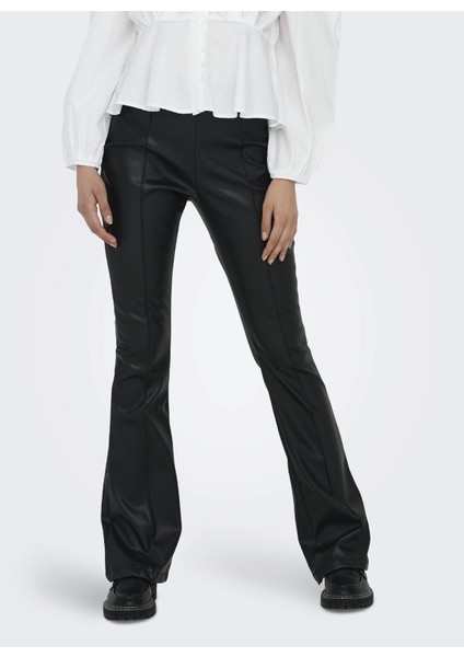 Yüksek Bel Geniş Fit Siyah Kadın Pantolon Onlıdına Hw Fau Leat Flare Pant cc modelleri