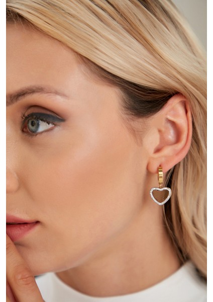 Kadın Dolcezza Model Halkalı Sallantılı Çelik Altın Kaplama Elbise Kombin Kristal Zirkon Taşlı Küpe