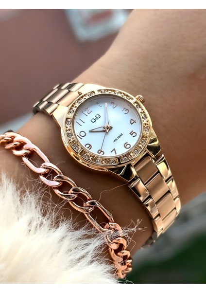 Marka Çelik Kordon,sugeçirmez,2yıl Garantili Rose Renk Küçük Kasa Taşlı Kadın Kolsaati+Bileklik modelleri