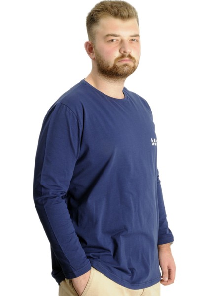 Büyük Beden Erkek T-Shirt Uzun Kol Bisiklet Yaka 23099 Indigo modelleri
