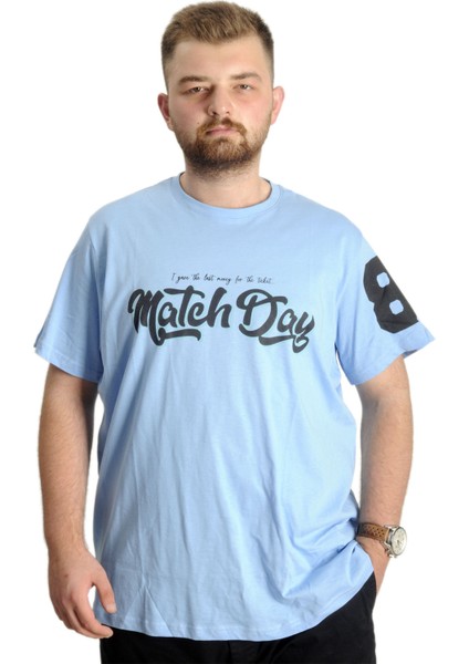 Büyük Beden Erkek T-Shirt Bis Yaka Match Day 23155 Mavi