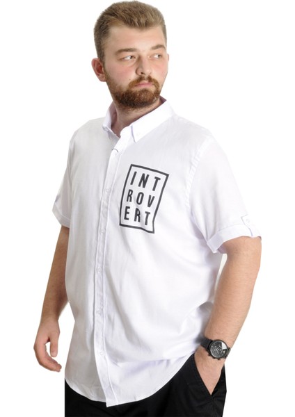 Erkek Büyük Beden Gabardin Gömlek Introvert 23304 Beyaz