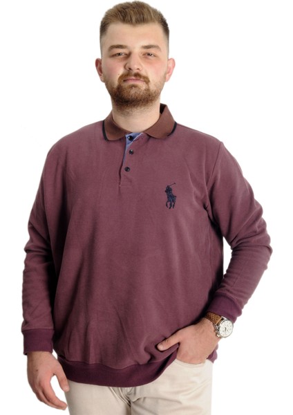 Büyük Beden Erkek Sweat Polo Selanik Horse 23442 Gül Kurusu