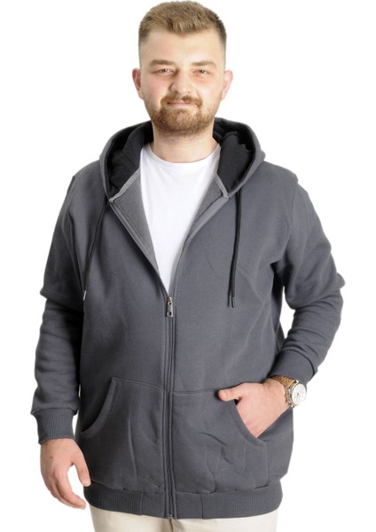 Mode Xl Büyük Beden Erkek Sweat Zippered Basic 20543 Füme