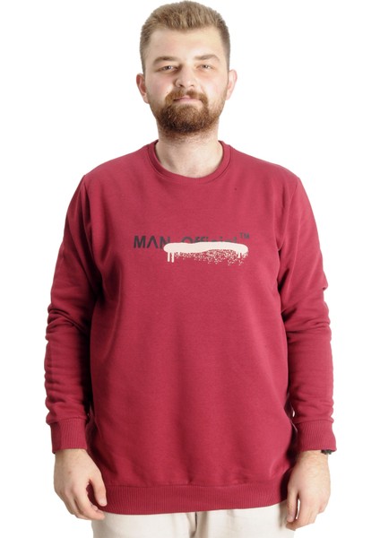 Büyük Beden Erkek Sweatshirt Bisiklet Yaka Man Official 23528 Bordo