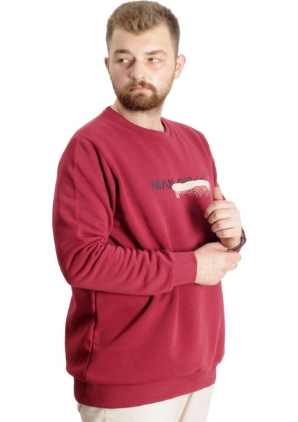 Büyük Beden Erkek Sweatshirt Bisiklet Yaka Man Official 23528 Bordo modelleri