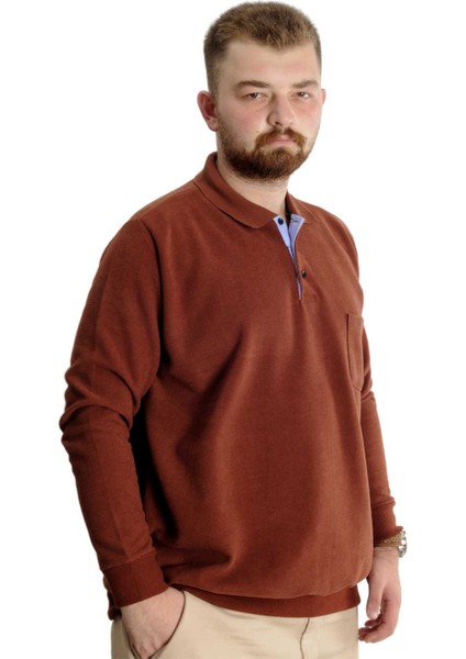 Büyük Beden Erkek Sweat Polo Selanik Basic 20441 Tarçın modelleri