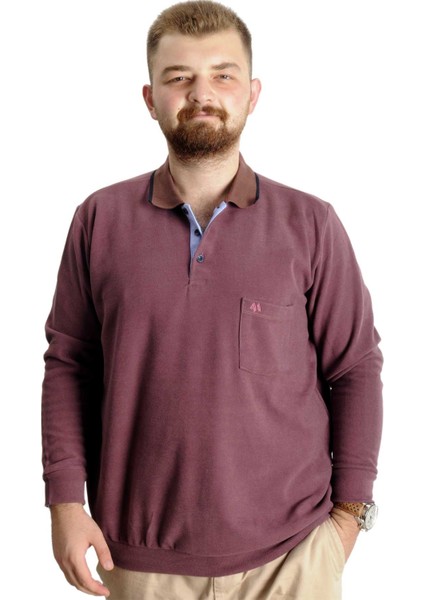 Büyük Beden Erkek Sweat Polo Selanik Basic 20441 Gül Kurusu