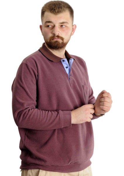 Büyük Beden Erkek Sweat Polo Selanik Basic 20441 Gül Kurusu modelleri