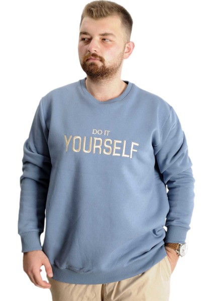 Büyük Beden Erkek Sweat Bisyaka Do It Yourself 23168 Mavi