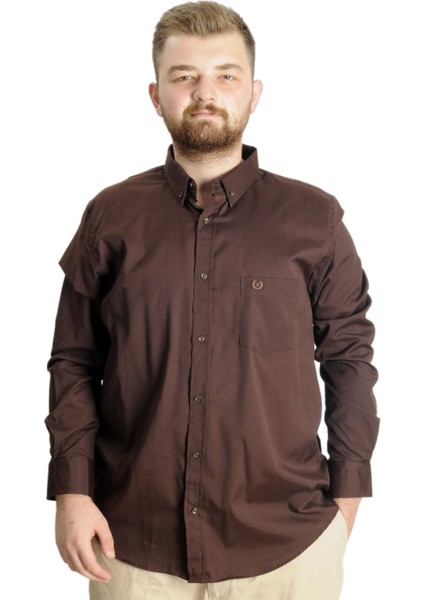 Büyük Beden Erkek Gömlek U.kol Cepli Oxford 20366 Kahverengi