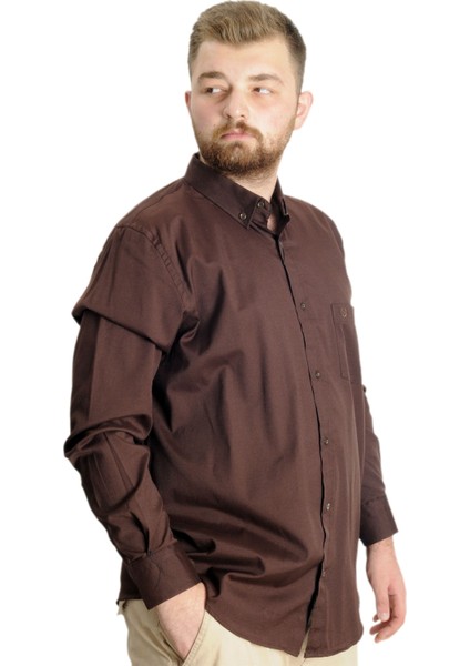 Büyük Beden Erkek Gömlek U.kol Cepli Oxford 20366 Kahverengi modelleri