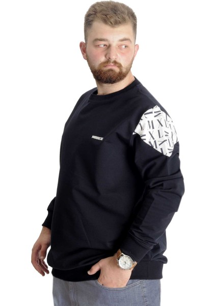 Mode Xl Büyük Beden Sweat Sleeve Garni Printed 23161 Lacivert