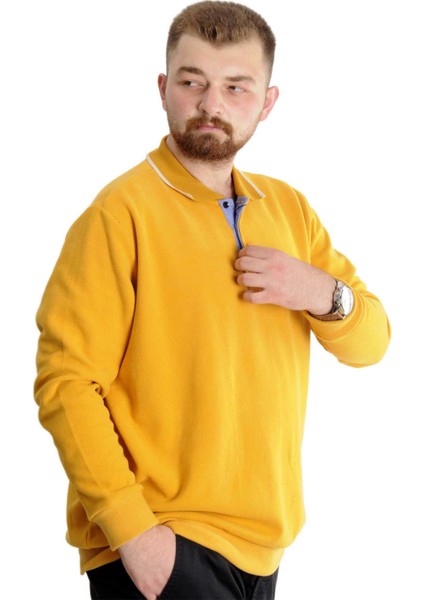 Büyük Beden Erkek Sweat Polo Selanik Horse 23440 Hardal modelleri