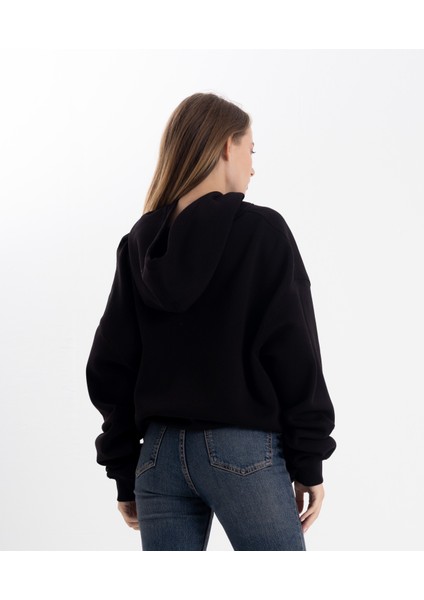 Unisex Oversize Siyah Kapşonlu Sweatshirt