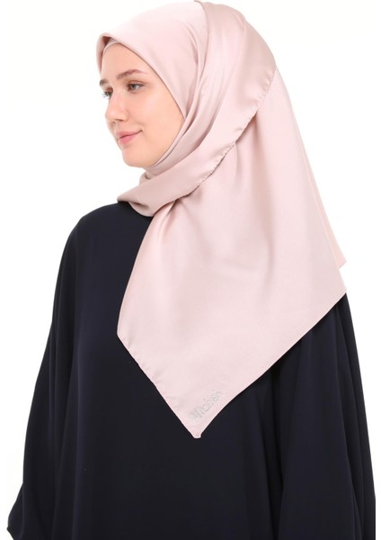 Kadın Saten Krep Düz Parlak Abiye Eşarp - Pudra modelleri