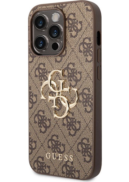 iPhone 15 Pro Max Uyumlu Kılıf Guess Orjinal Lisanslı Pu Deri Yazı ve 4g Metal Logo Desen Kahverengi modelleri