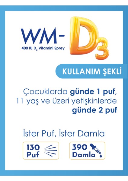 WM-D3 400 IU D3 Vitamini İçeren Sprey Takviye Edici Gıda