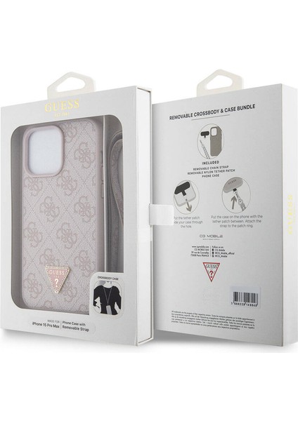 iPhone 15 Pro Max Kılıf Guess Orjinal Lisans Pu Deri Askı Taşlı Üçgen Logo 4g Strass Crossbody Pembe indirimleri