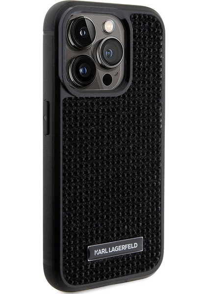 iPhone 15 Pro Max Uyumlu Kılıf Taşlı Metal Logo Orjinal Lisanslı Kapak Siyah