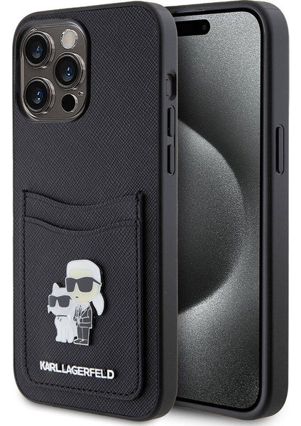 iPhone 15 Pro Max Uyumlu Kılıf Kartlıklı Metal Logo Orjinal Lisanslı Kapak Siyah fiyatları