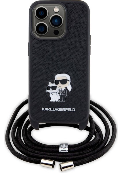 iPhone 15 Pro Uyumlu Kılıf Askı Ipli K&c Metal Logo Orjinal Lisanslı Kapak Siyah modelleri