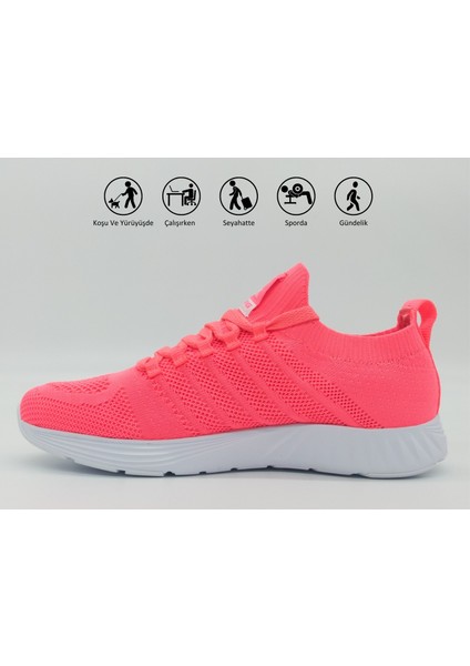 Running Kadın Koyu Pembe Beyaz Kaymaz Taban Ortopedik Nefes Alabilen Garantili Rahat Hafif Günlük Sneaker Yürüyüş Koşu Spor Ayakkabısı EW0127H