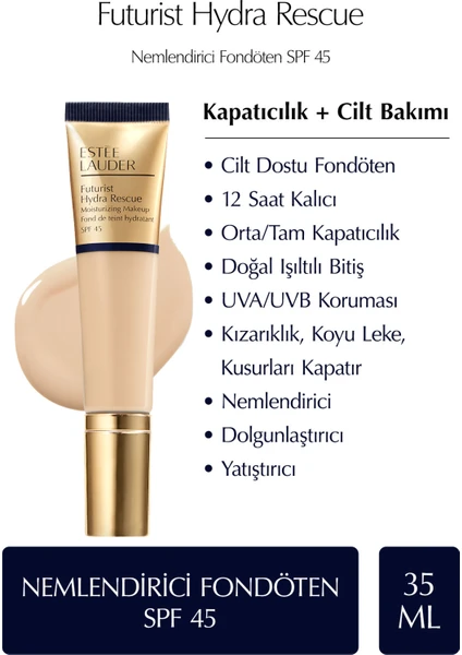 Estee Lauder Futurist Hydra Rescue SPF 45 Nemlendirici Fondöten 35ml - Renk: 1W2 Sand