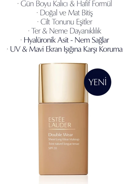 Estee Lauder Double Wear Sheer Işıltı ve Nem Etkili Hafif Dokulu Fondöten SPF20 - 30ml Renk:3W1 Tawny