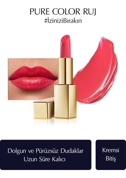 Estee Lauder Kremsi Ruj - Pure Color Creme Lipstick Kremsi, Saten Bitiş -  3.5gr - Renk: 320 Defiant Coral