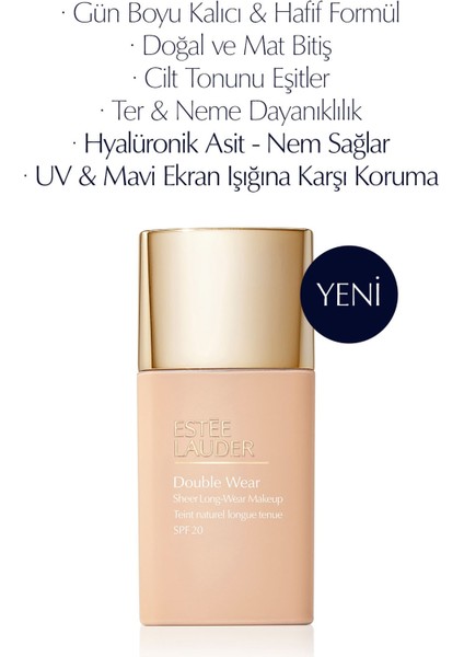 Double Wear Sheer Işıltı ve Nem Etkili Hafif Dokulu Fondöten SPF20 - 30ml Renk:2N1 Desert Beige