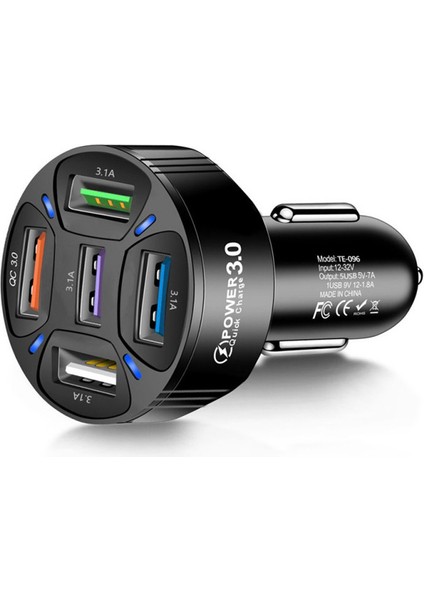 Qc3.0 5 Port Çıkışlı Çoklu USB Araç Içi Çakmaklık Hızlı Şarj Başlığı