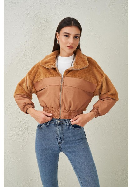 Kadın Camel Paraşüt Kürklü Fermuarlı Mont modelleri