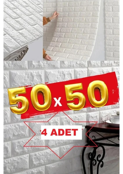 Renkli Duvarlar 1 M² (4 Adet 50X50CM )Silinebilir Kendinden Yapışkanlı Duvar Kağıdı Esnek Köpük Panel 3D Tuğla Desen